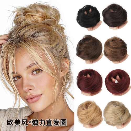 欧美假发女皮筋直发圈丸子头假发包蓬松盘发花苞头假发圈bun wigs