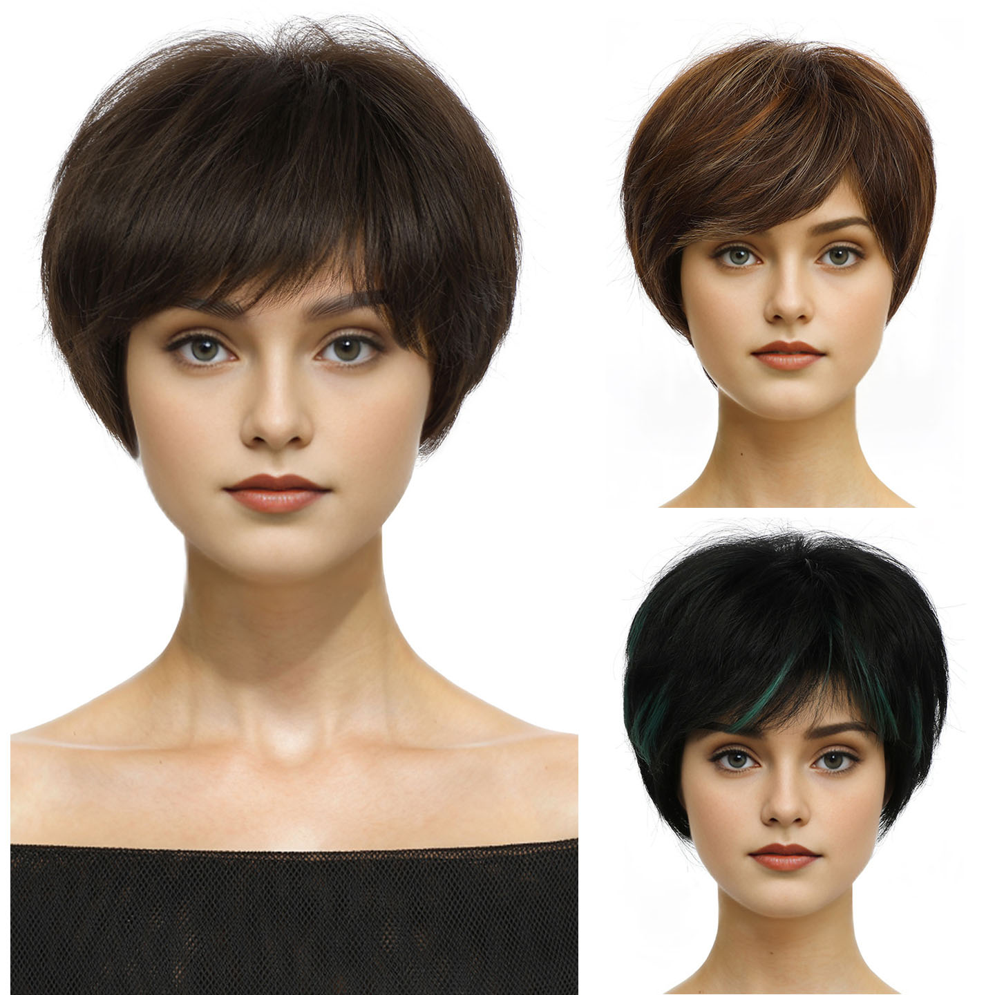 假发男女士通用斜刘海短发假发头套自然蓬松仿真短直发short wigs