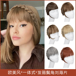 欧美假发女麻花辫子发箍齐刘海片自然修脸鬓角发箍刘海假发片wigs