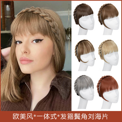 欧美假发女麻花辫子发箍齐刘海片自然修脸鬓角发箍刘海假发片wigs