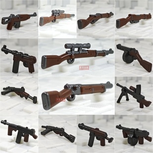 中国积木小颗粒人仔德士兵配件美双色苏英武器军事拼装 玩具MOC