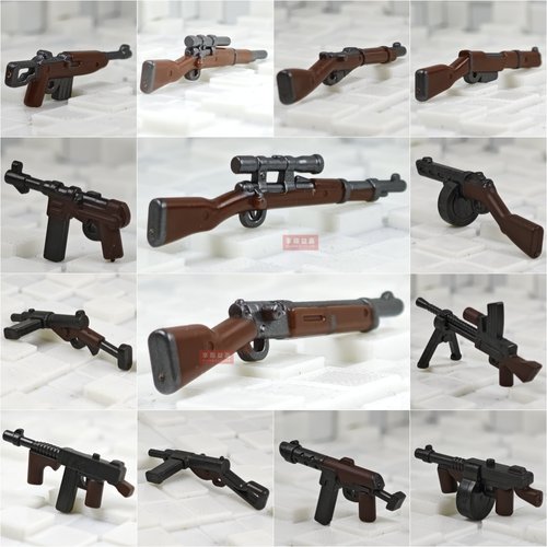 中国积木小颗粒人仔德士兵配件美双色苏英武器军事拼装玩具MOC