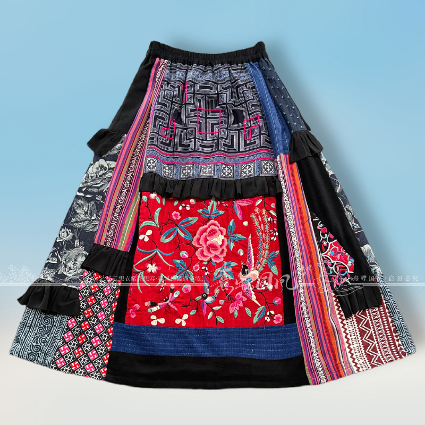 原创设计民族风重工刺绣半身裙