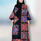 原创民族风重工刺绣花气质V领对襟长款 中长风衣 上衣外套春秋款