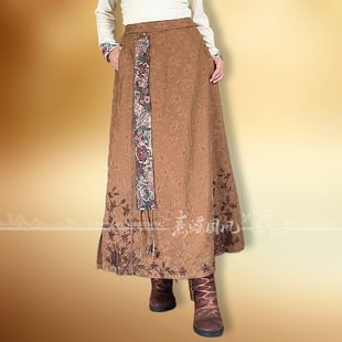 外长裙女 国风重工刺绣气质松紧腰流苏半身裙里棉裤 楚馨冬季 新中式