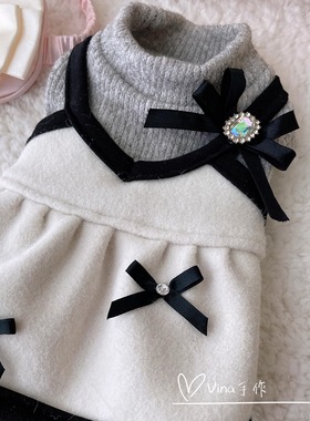 Vina手作 原创设计 假两件灰系呢子裙 马尔济斯约克夏泰迪狗狗猫