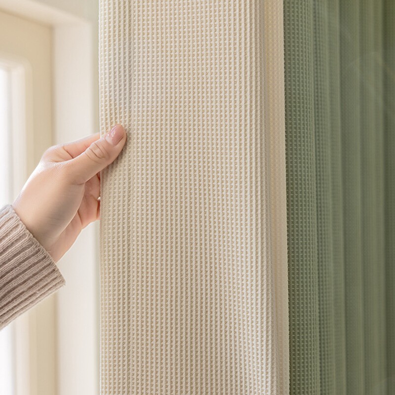 网红华夫格雪尼尔窗帘遮光2025新款ins风客厅拼色奶油风简约森系