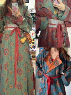 青泠谷浓郁色双面穿棉纱圆领袍