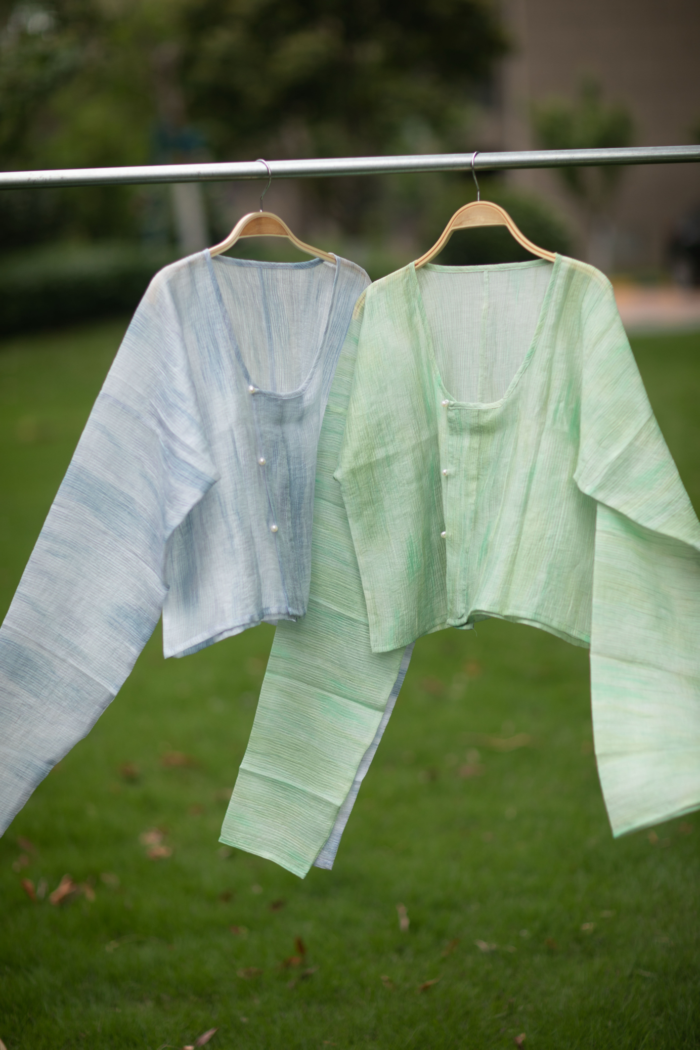 青泠谷天丝仙女条纹印染圆领衫子日常汉服