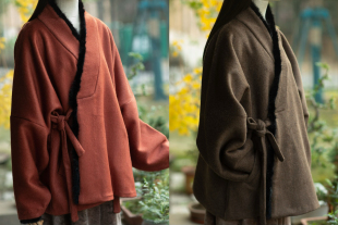 青泠谷秋冬日常明制浅交领弓袋袖 加厚羊毛呢水貂毛汉服