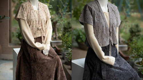 青泠谷灯芯绒印花日常汉服春秋款唐背子