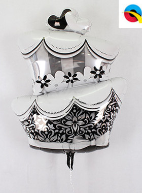 【Qualatex】黑色银色花纹蛋糕铝箔气球进口正品婚礼婚房派对装饰