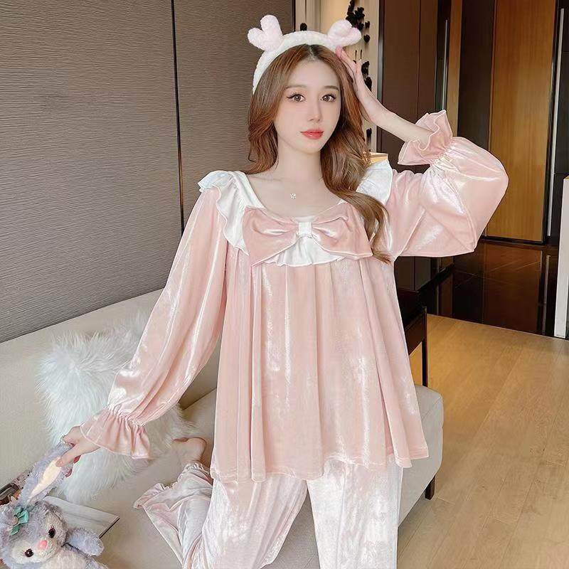 女金丝绒舒服睡衣红色结婚喜庆