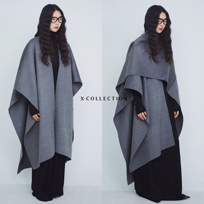 双面绒山羊绒斗篷披肩式