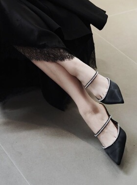 Xcollection经典钻链尖头高跟鞋穆勒鞋升级版