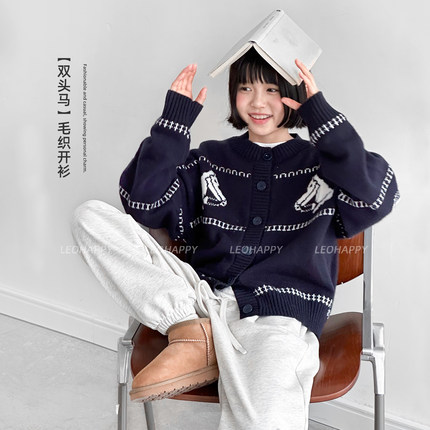 LEOHAPPY女童毛衣开衫羊毛衫儿童外套2025新款针织衫亲子毛织上衣