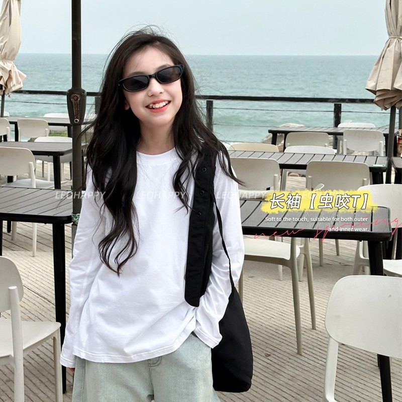 女童长袖t恤儿童打底衫破洞上衣