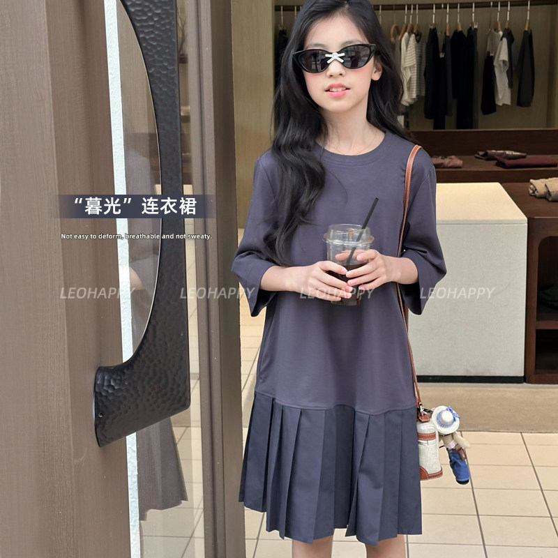 女童连衣裙儿童百褶针织T休闲裙