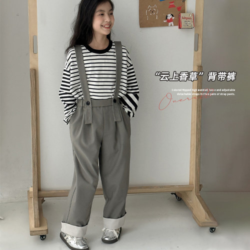 女童裤子儿童宽松调节两穿背带裤