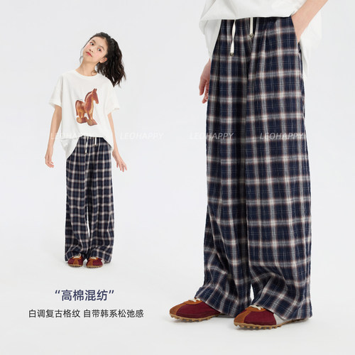 女童格子裤夏季儿童阔腿裤休闲裤