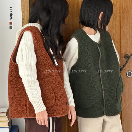 LEOHAPPY儿童马甲2025新款女童颗粒绒马夹外穿冬款中大童保暖背心