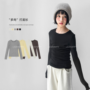 秋绵羊毛中大童亲子上衣 儿童打底衫 LEOHAPPY女童长袖 t恤2025新款