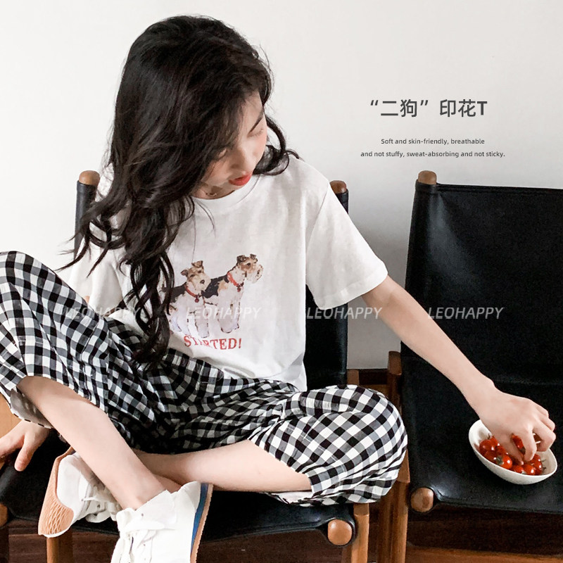 LEOHAPPY女童短袖t恤2025新款汉麻棉儿童白色T恤圆领亲子休闲上衣