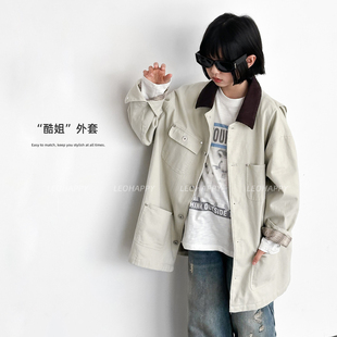 LEOHAPPY女童外套2025新款 巴恩风亲子夹克上衣 秋冬儿童风衣中长款