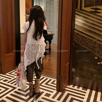 LEOHAPPY女童连衣裙夏季儿童罩衫蕾丝裙不规则荷叶边中大童网纱裙