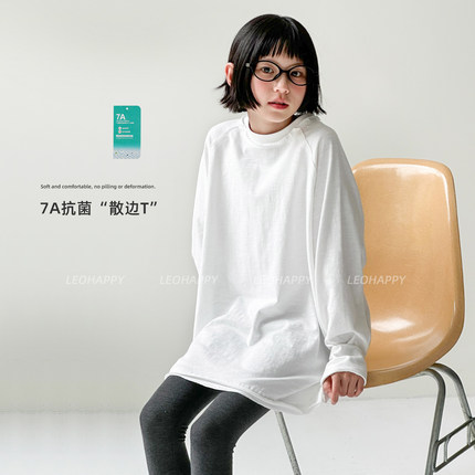LEOHAPPY女童长袖t恤2025新款7A抗菌儿童打底衫纯棉亲子体恤上衣