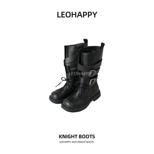 儿童中筒靴金属扣绑带英伦风长筒靴 LEOHAPPY女童马丁靴2025秋冬款