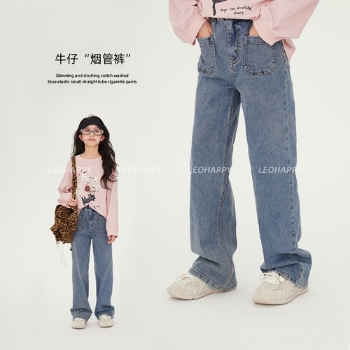 女童牛仔裤儿童弹力烟管直筒裤