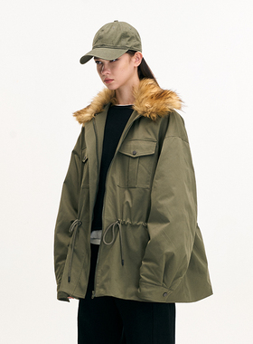 LEONSENSE力上司 通勤军绿色达廓形棉服宽松派克服【反季清仓】