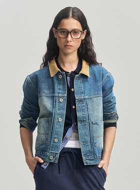 LEONSENSE力上司 复古做旧牛仔夹克短款狩猎巴恩风外套中性款