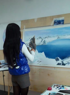 纯手绘油画长白山天池吉林油画
