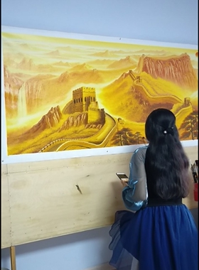 办公室长城纯手绘油画刀画纯手绘