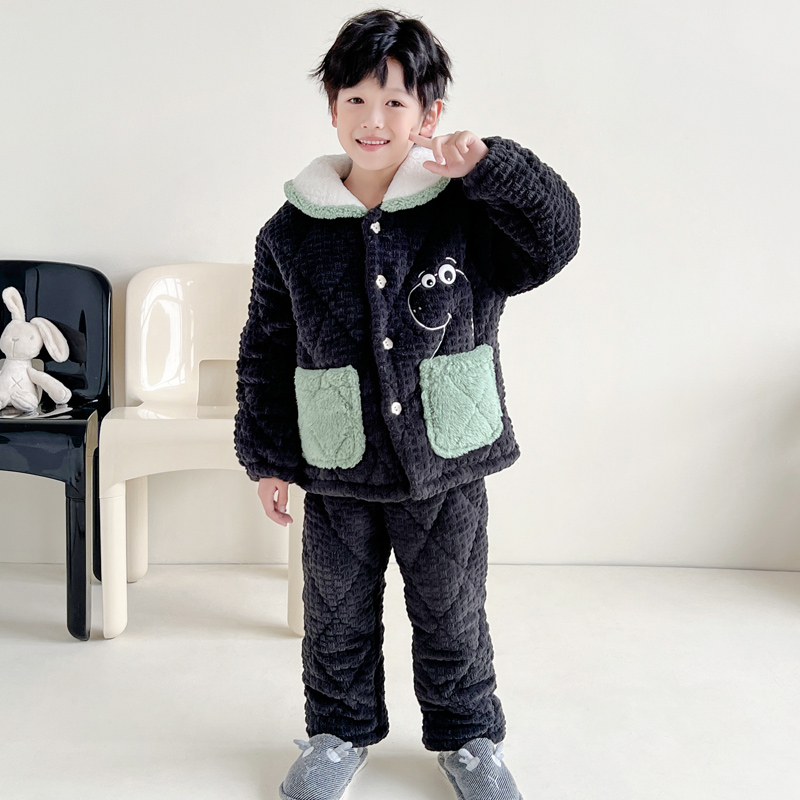 家居服套装冬季法兰绒儿童睡衣