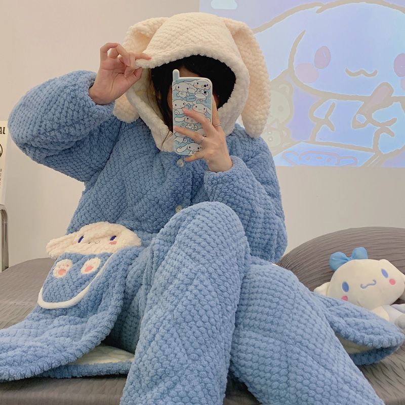 女加厚夹棉加绒睡衣套装