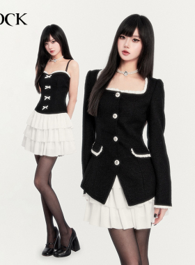 VOCK 黑曜千金 法式气质名媛小香风粗花呢收腰外套连衣裙套装秋冬
