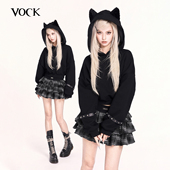 暗黑日系宅萌感少女可爱毛绒猫耳短款 VOCK 黑猫日记 加绒连帽卫衣