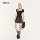 VOCK 辣妹纪元 日系暗黑少女格纹百褶裙一字肩抹胸收腰显瘦连衣裙