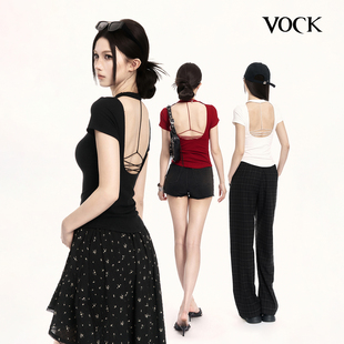 VOCK 热辣一夏 辣妹性感度假露背绑带短T恤收腰显瘦正肩短袖上衣