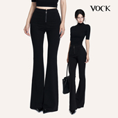 VOCK 子 巨显瘦喇叭长裤 逆天腿杀 黑色辣妹休闲十字架拉链微弹修身