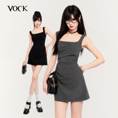 法式 VOCK 学院千金 复古Miu系高知气质精致风方领烫钻吊带连衣裙