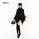 VOCK 古早辣妹 暗黑色不规则设计感针织披肩斗篷高领毛衣秋冬外套