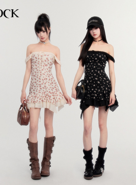 VOCK 南法情书 法式少女度假拼接假两件不规则碎花连衣裙2025新款
