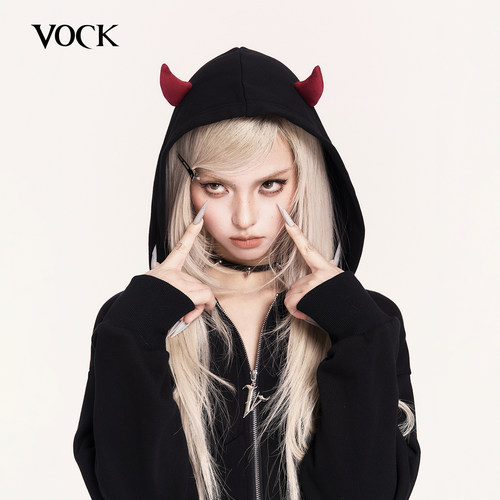 VOCK 小恶魔 暗黑日系甜酷少女万圣翅膀加绒连帽卫衣连衣裙小个子