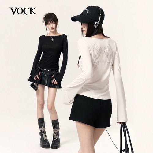 VOCK 天使羽翼 美式街头休闲印花长袖T恤辣妹显瘦内搭打底衫上衣