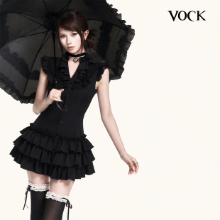 VOCK 见习魔女 浪漫宫廷重工小飞袖荷叶蕾丝蛋糕裙显瘦蓬蓬连衣裙