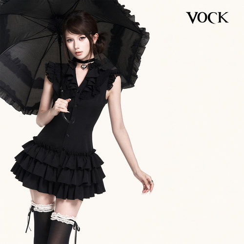 VOCK 见习魔女 浪漫宫廷重工小飞袖荷叶蕾丝蛋糕裙显瘦蓬蓬连衣裙